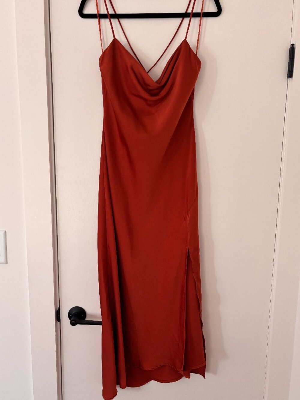 ASTR the Label, Medium, Rust cowl neck bias dress.
